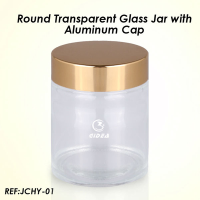 Rundes transparentes Glas mit Aluminiumkappe